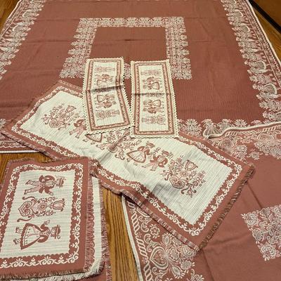 Vintage Austrian Halltex Woven Reversible Folk Lot - Tablecloths, Runners, Placemats