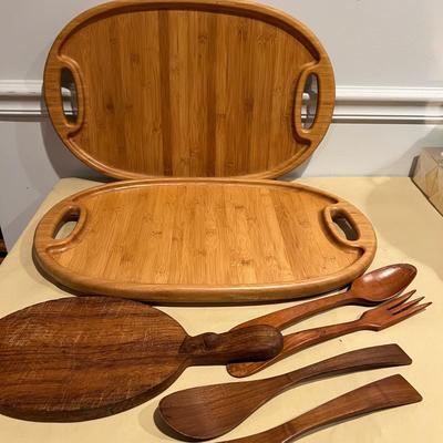 Bamboo Trays & Wooden Kitchen Accessories Lot