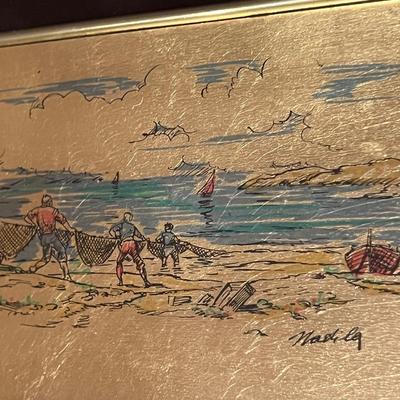 3 Vintage Italian Professionally Framed Gold Leaf Silk Screens Art