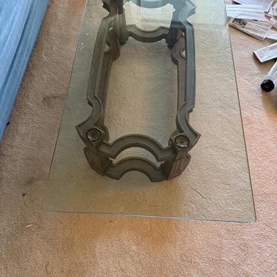 Vintage Glass Top Coffee Table with Double "X" Stretcher Base