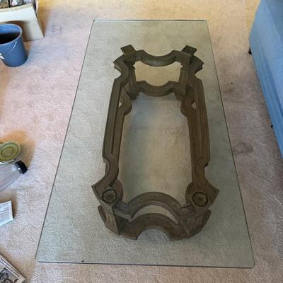 Vintage Glass Top Coffee Table with Double "X" Stretcher Base