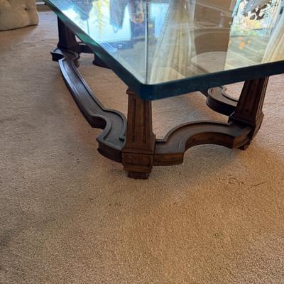 Vintage Glass Top Coffee Table with Double "X" Stretcher Base