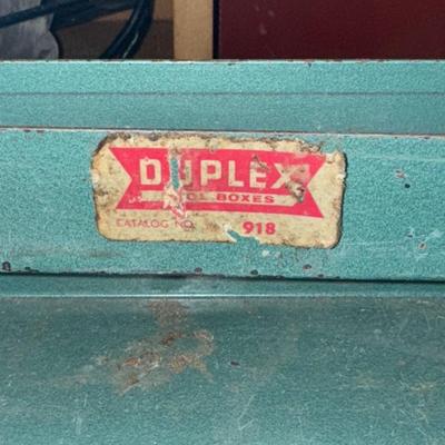 Two vintage metal toolboxes one has tools in it