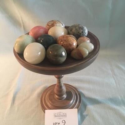 LOT 9 - Pedestal and Marble Decorative Eggs
