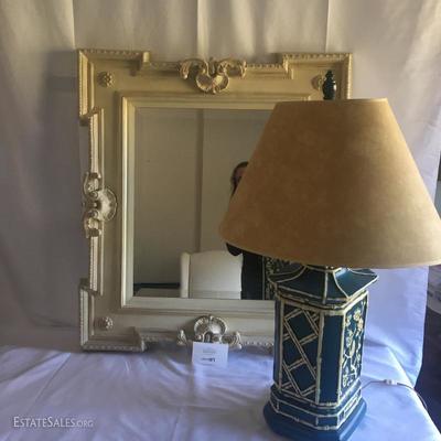 Lot 107 - Mirror & Lamp  