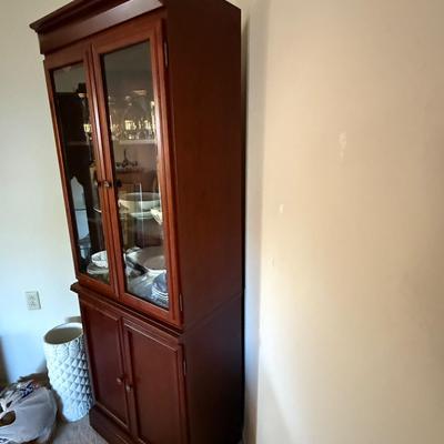 Bombay Wood Display Cabinet with Glass Doors & Storage Brown 75"