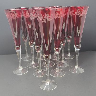 Stunning 11" Lenox Ruby Red Crystal Flutes (12)