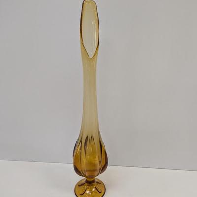Vintage Viking Amber Swung Vase 9 Panels Approx 21" Tall #14
