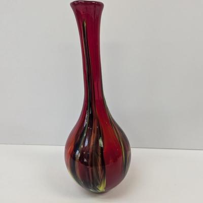 Multicolored Marbled Murano Style Glass Vase Approx 15 1/2" Tall #16