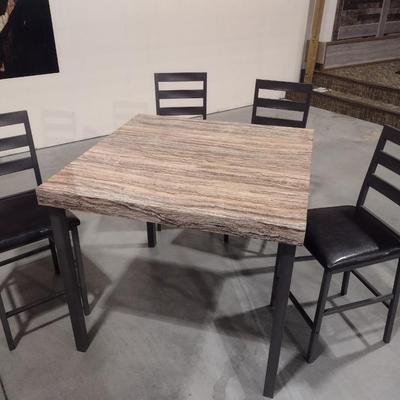 5-PC Metal Frame Composite Top Table with Cushioned Seat Chairs Choice A