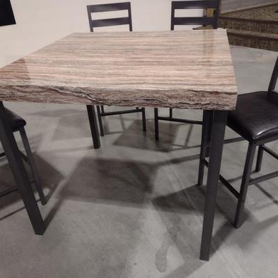 5-PC Metal Frame Composite Top Table with Cushioned Seat Chairs Choice A