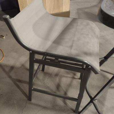 3-Pc Metal Base with Glass Top Patio Pub Bar with Two Chairs