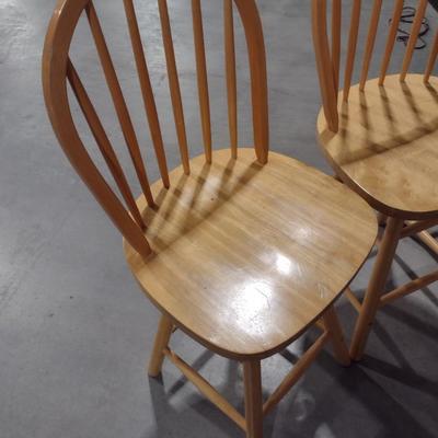 Set of Three Solid Wood Oak Bar Stools