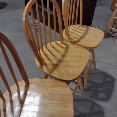 Set of Three Solid Wood Oak Bar Stools