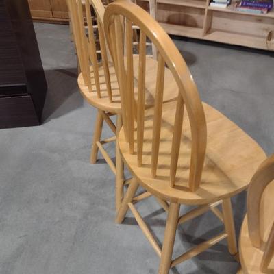 Set of Three Solid Wood Oak Bar Stools