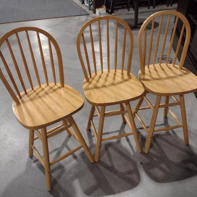 Set of Three Solid Wood Oak Bar Stools