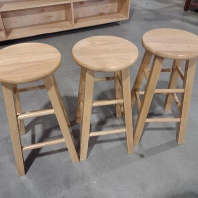 Set of Three Solid Wood Oak Stools