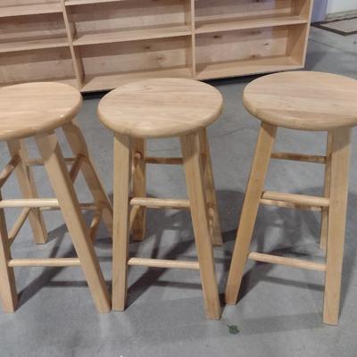 Set of Three Solid Wood Oak Stools