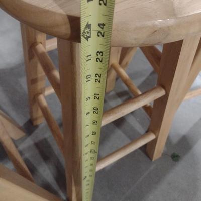 Set of Three Solid Wood Oak Stools