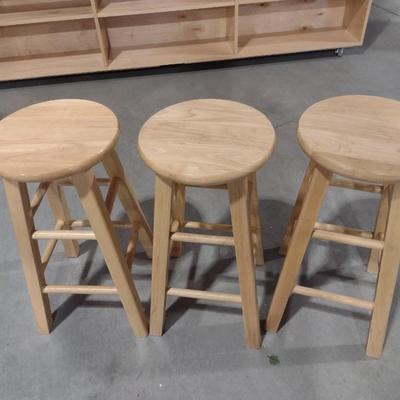Set of Three Solid Wood Oak Stools