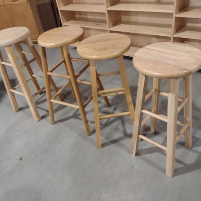Set of Four Solid Wood Oak Stools Non-Matching