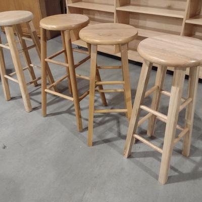 Set of Four Solid Wood Oak Stools Non-Matching