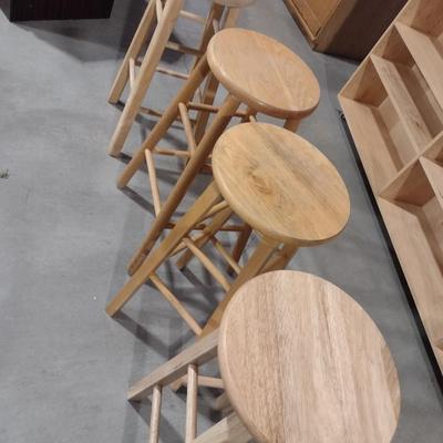 Set of Four Solid Wood Oak Stools Non-Matching