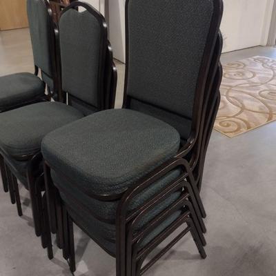 Set of 10 Fabric Seat and Back Metal Frame Stacking Chairs