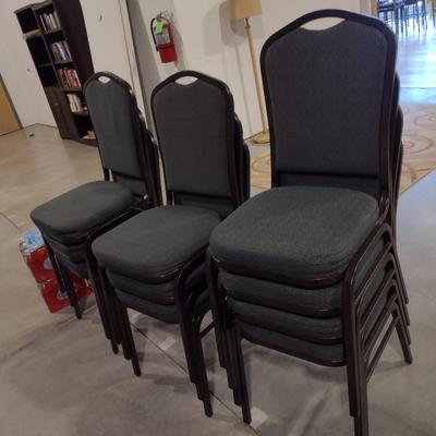 Set of 10 Fabric Seat and Back Metal Frame Stacking Chairs