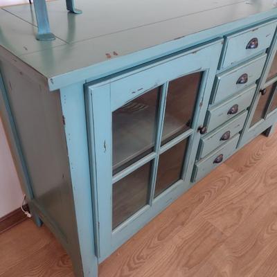 Distressed Design Green Wooden Console (No Contents)