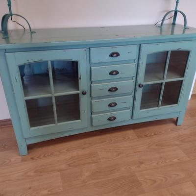 Distressed Design Green Wooden Console (No Contents)