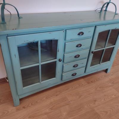 Distressed Design Green Wooden Console (No Contents)