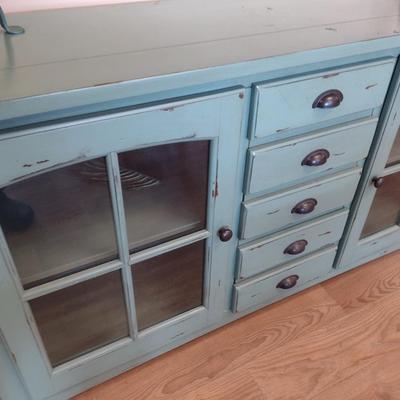 Distressed Design Green Wooden Console (No Contents)