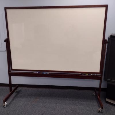 Large Dry Erase Board Mounted on Mobile Wood Frame