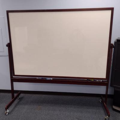 Large Dry Erase Board Mounted on Mobile Wood Frame