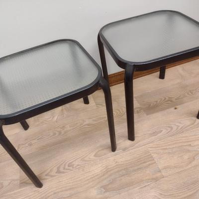 Pair of Metal Patio Side Tables with Glass Top