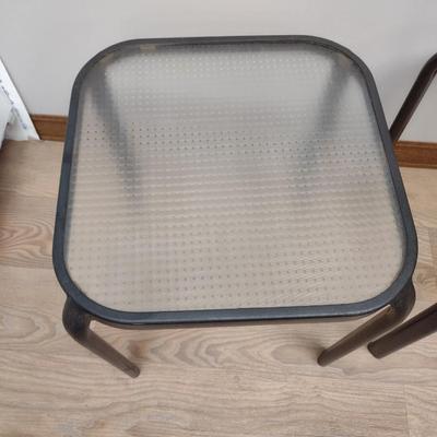 Pair of Metal Patio Side Tables with Glass Top