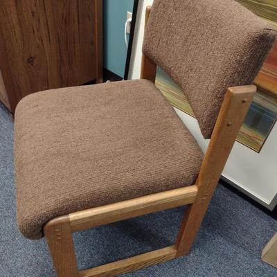 Pair of Matching Commercial Grade Wood Framed Upholstered Lobby Chairs