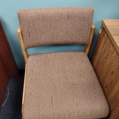 Pair of Matching Commercial Grade Wood Framed Upholstered Lobby Chairs
