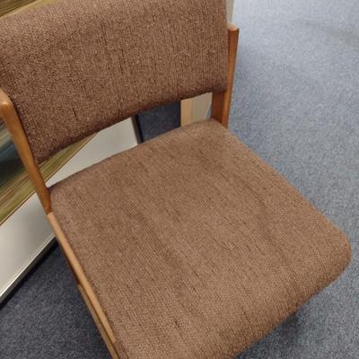 Pair of Matching Commercial Grade Wood Framed Upholstered Lobby Chairs