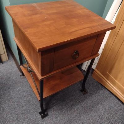 Wood Finish Single Drawer Side Table with Bottom Shelf