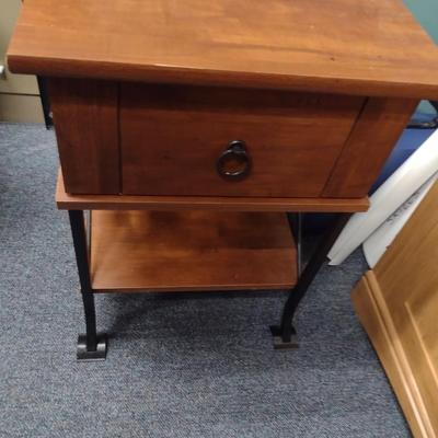 Wood Finish Single Drawer Side Table with Bottom Shelf