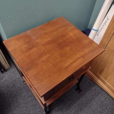 Wood Finish Single Drawer Side Table with Bottom Shelf