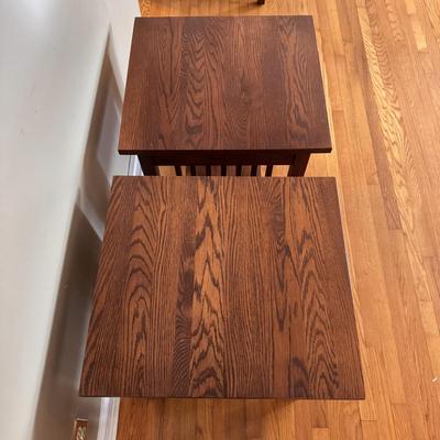 Two Matching Wooden Mission Style End Tables (LR-DZ)