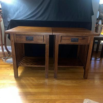 Two Matching Wooden Mission Style End Tables (LR-DZ)