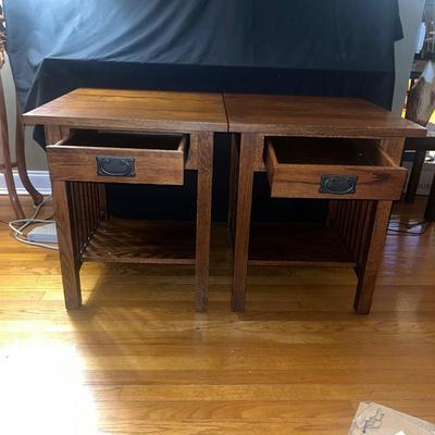 Two Matching Wooden Mission Style End Tables (LR-DZ)