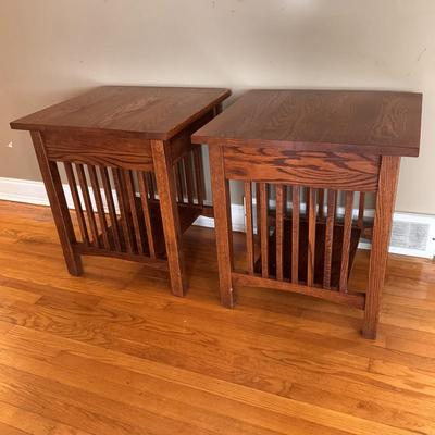Two Matching Wooden Mission Style End Tables (LR-DZ)