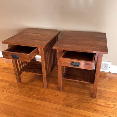 Two Matching Wooden Mission Style End Tables (LR-DZ)