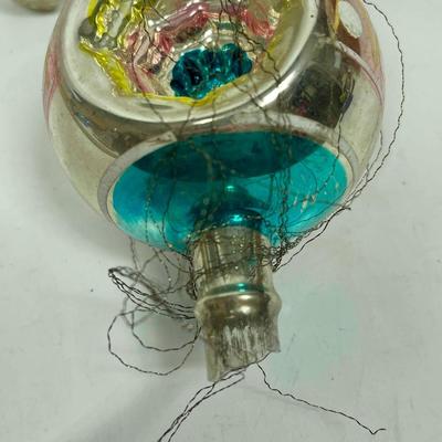 Victorian Mercury Glass Christmas Tree Topper with Bells hung from tinsel wire Germany pink turquoise silver 15"