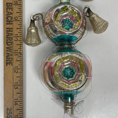 Victorian Mercury Glass Christmas Tree Topper with Bells hung from tinsel wire Germany pink turquoise silver 15"